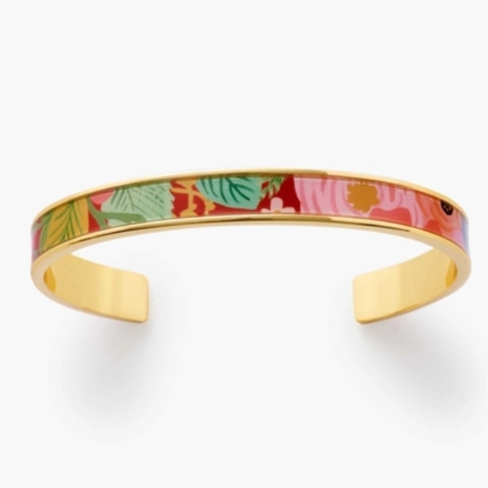 NWOT - Rifle Paper Co. Floral Gold-Tone Enamel Cuff Bracelet in Red, Pink, Green